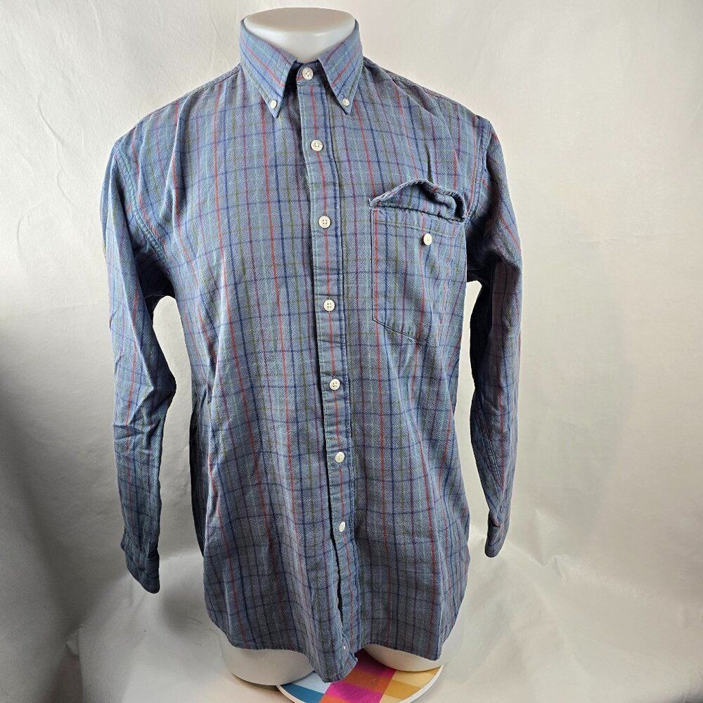 Vintage LL Bean Shirt Mens Medium Blue Flannel Button Down Shirt Plaid Check